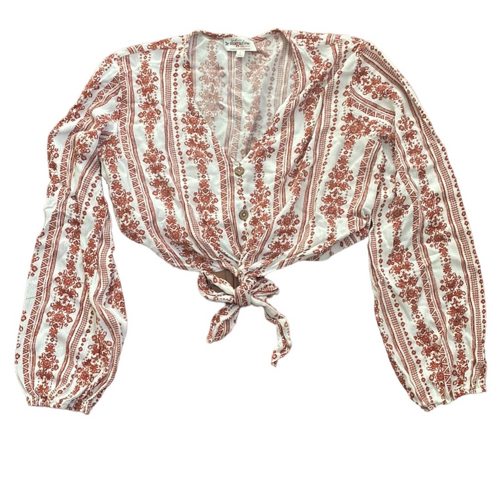 •Fashion Magazine Long Sleeve Boho Crop Top•